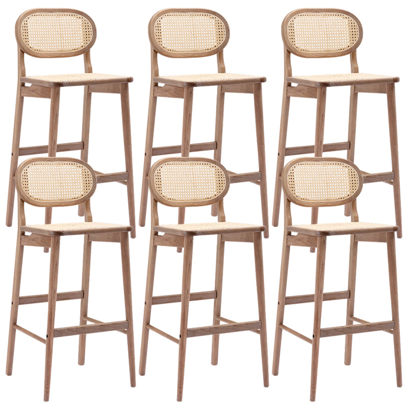 Contemporary Ash Wood Bar Stools Indoor Rattan Low Back Stool