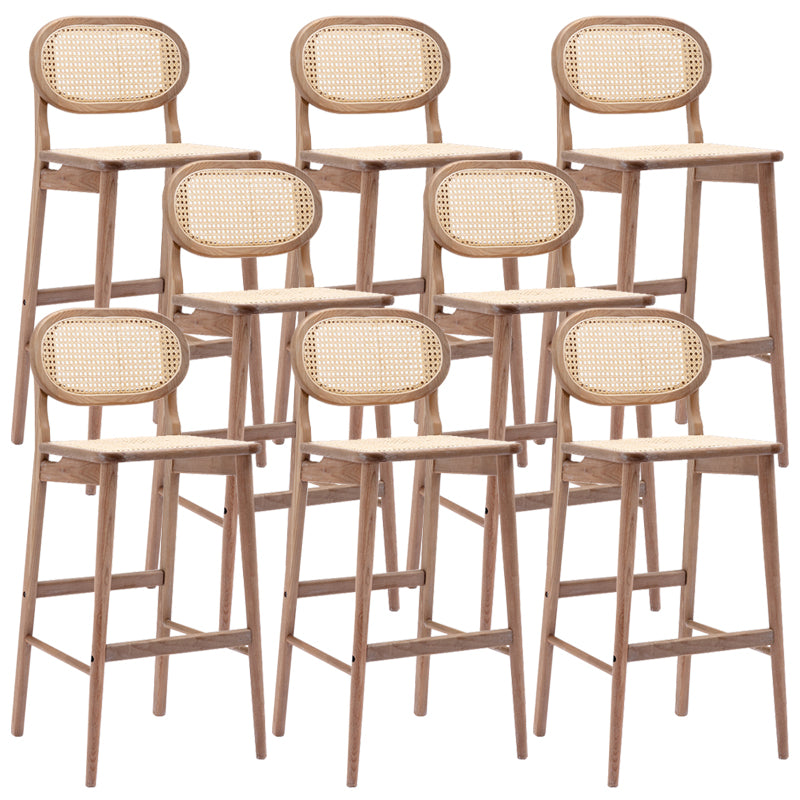 Contemporary Ash Wood Bar Stools Indoor Rattan Low Back Stool