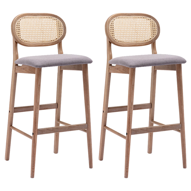 Contemporary Ash Wood Bar Stools Indoor Rattan Low Back Stool