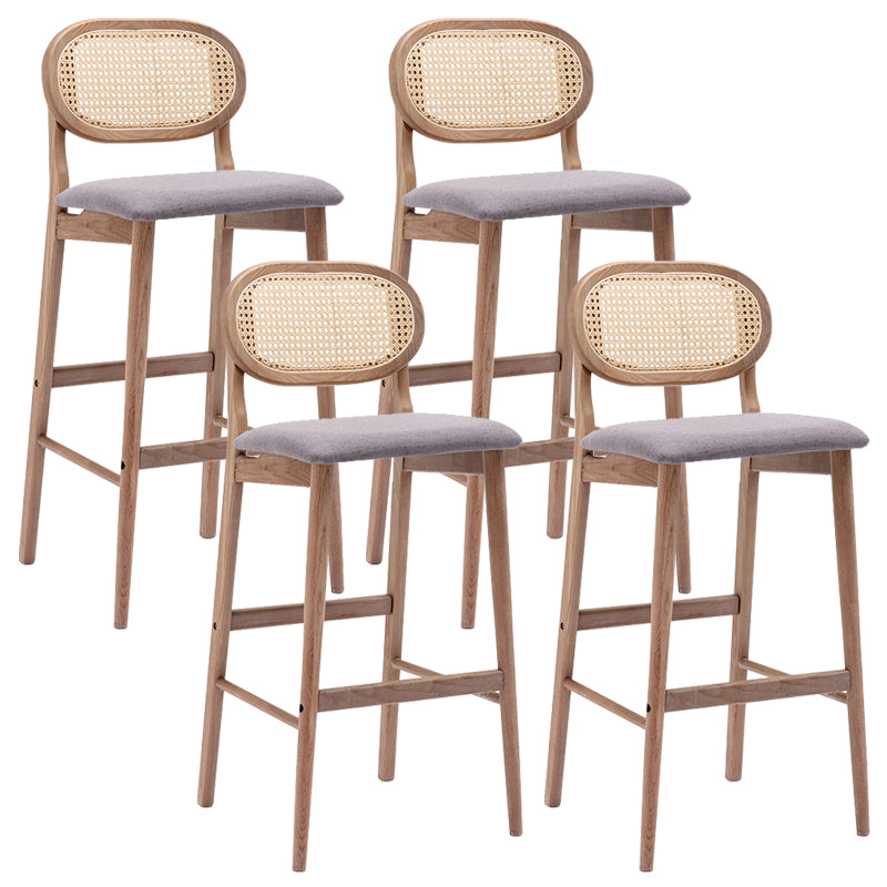 Contemporary Ash Wood Bar Stools Indoor Rattan Low Back Stool