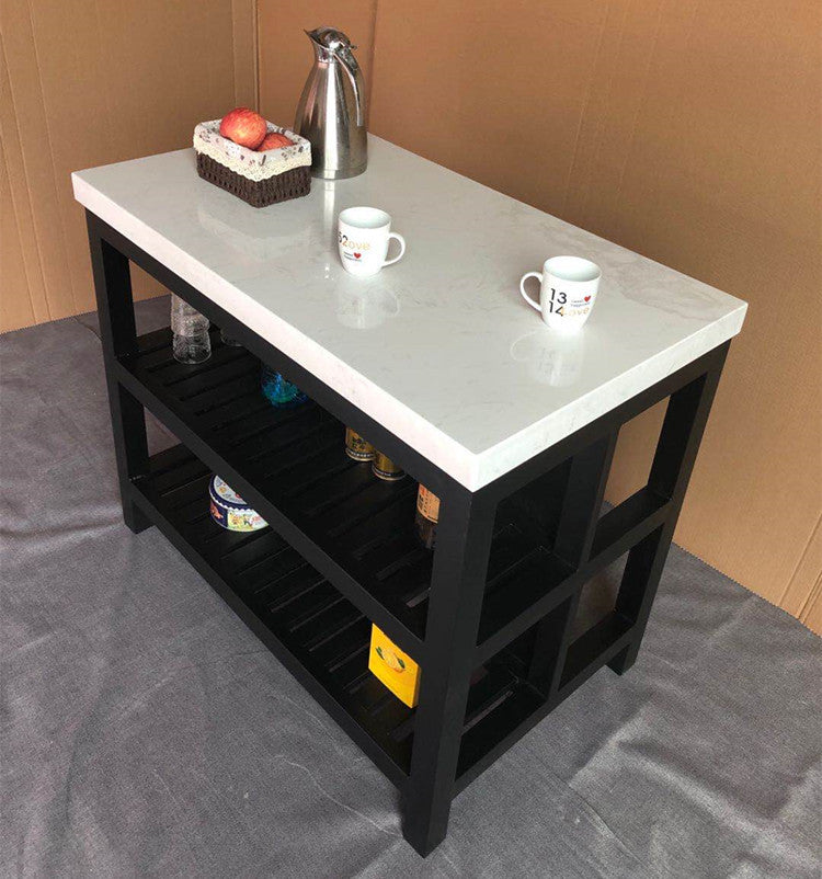 Modern Dining Room Kitchen Island Marble Prep Table with Storage Shelf