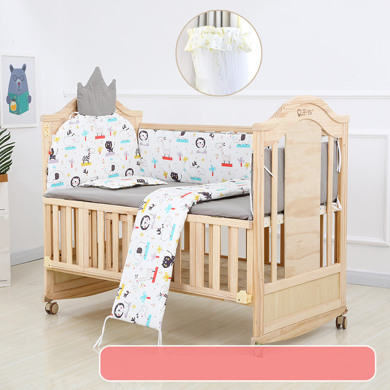 Farmhouse Wood Nursery Crib Brown Arched Nursery Bed with Casters