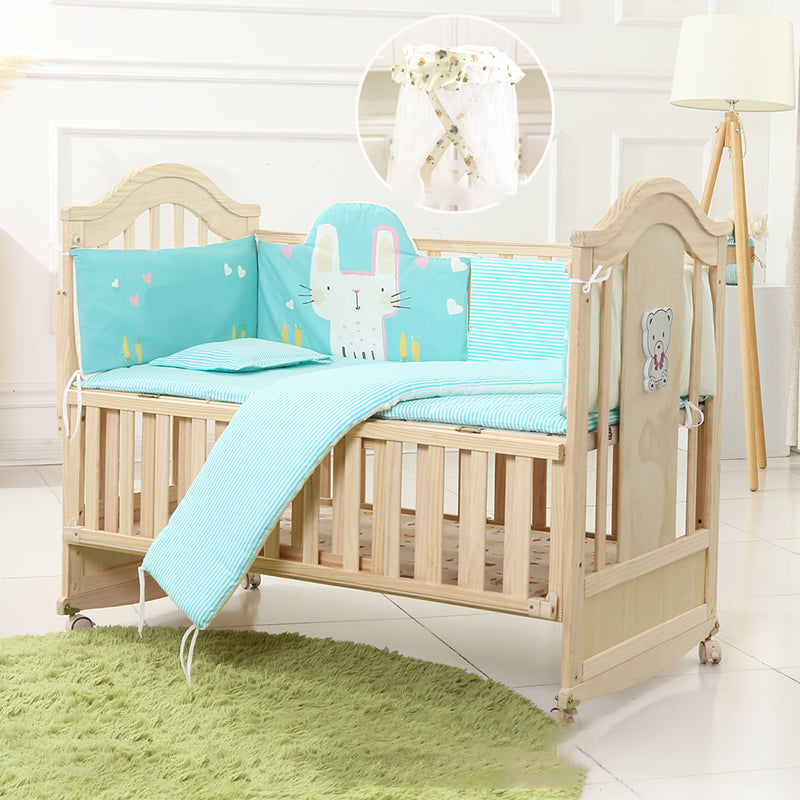 Farmhouse Wood Nursery Crib Brown Arched Nursery Bed with Casters