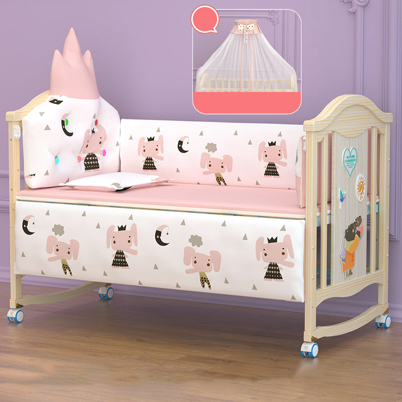 Scandinavian Wooden Nursery Bed Under Crib Storage with Wheels