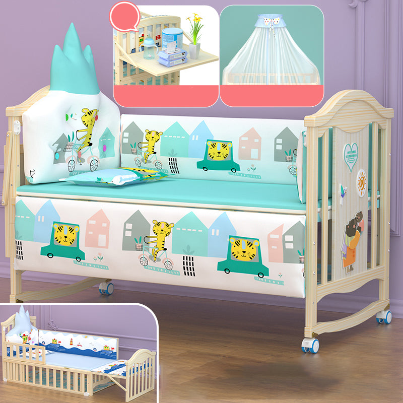 Scandinavian Wooden Nursery Bed Under Crib Storage with Wheels