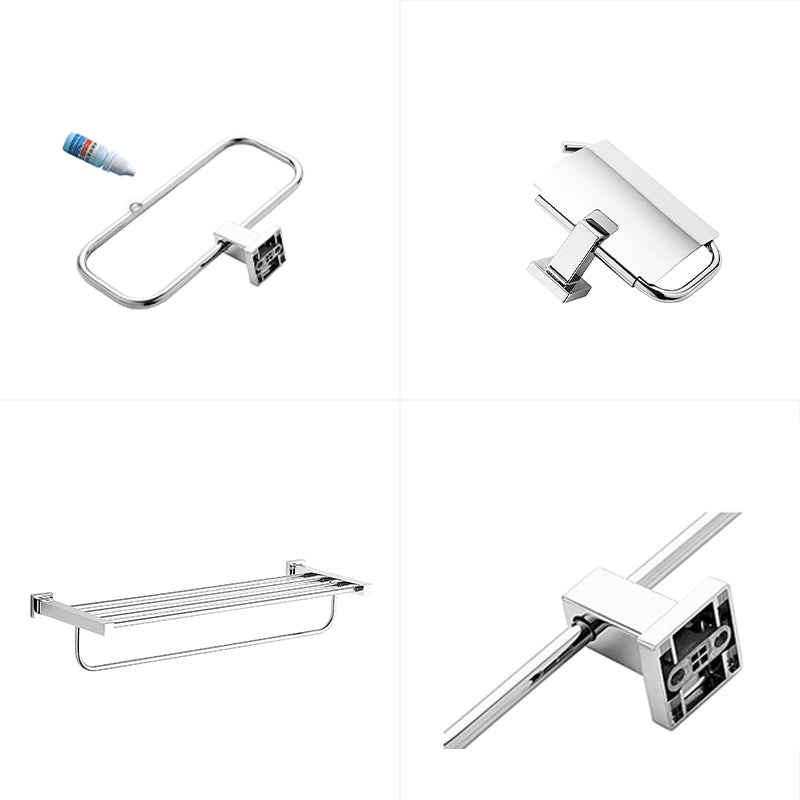 Metal Silver Bathroom Hardware Set 5 - Piece Adhesive Mount Bathroom Hardware