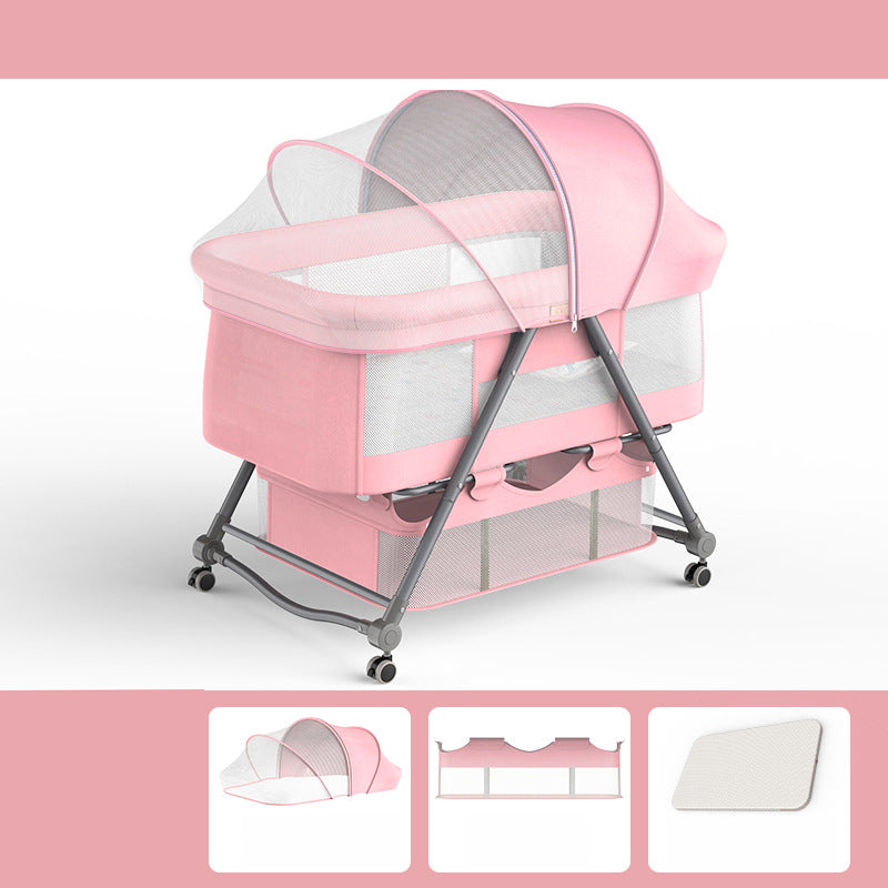 Foldable and Portable Cradle Moving Crib Cradle with Mattress and Wheel