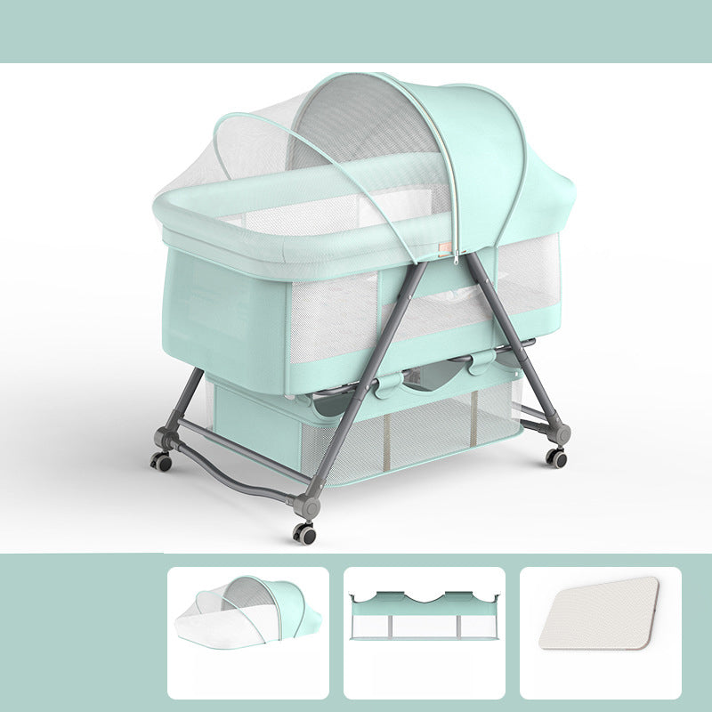 Foldable and Portable Cradle Moving Crib Cradle with Mattress and Wheel