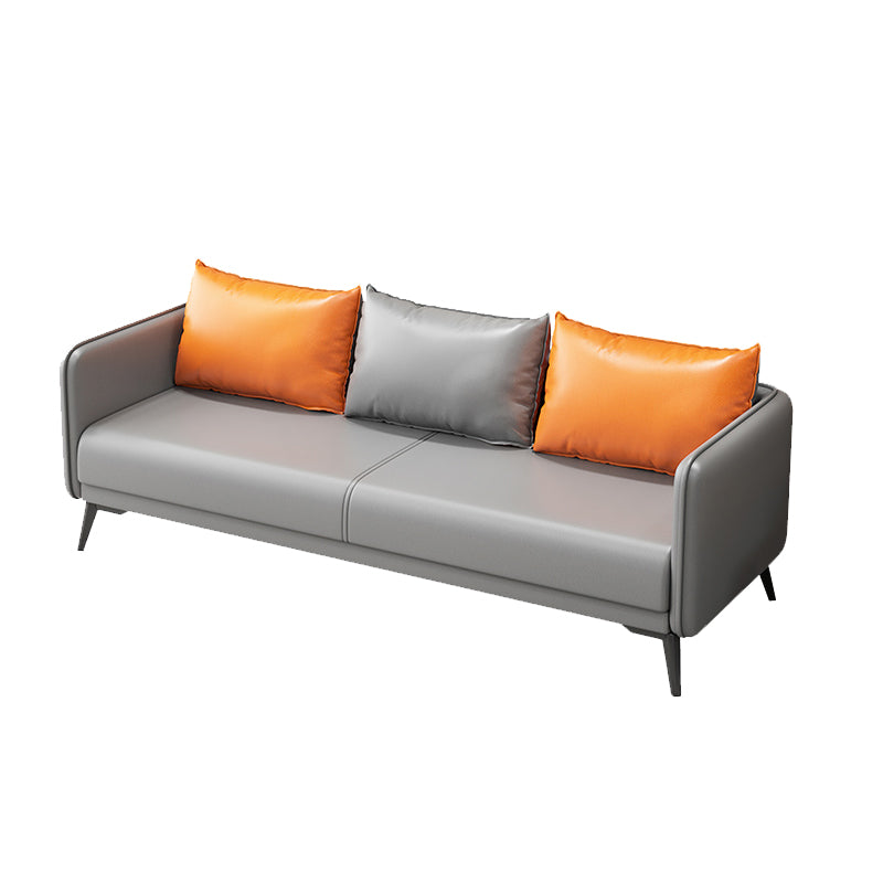 Tuxedo Arm Sofa 24.8" High Faux Leather/Genuine Leather Sofa with Pillows