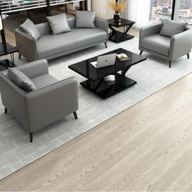 24.8" High Sofa Faux Leather/Genuine Leather Tuxedo Arm Sofa with Pillows