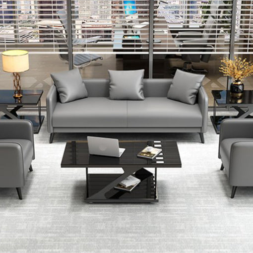 24.8" High Sofa Faux Leather/Genuine Leather Tuxedo Arm Sofa with Pillows