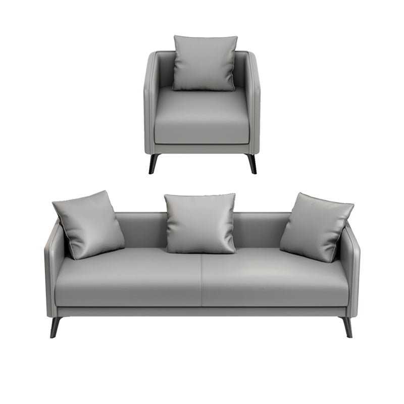 24.8" High Sofa Faux Leather/Genuine Leather Tuxedo Arm Sofa with Pillows