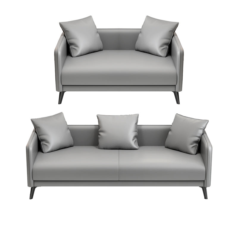 24.8" High Sofa Faux Leather/Genuine Leather Tuxedo Arm Sofa with Pillows