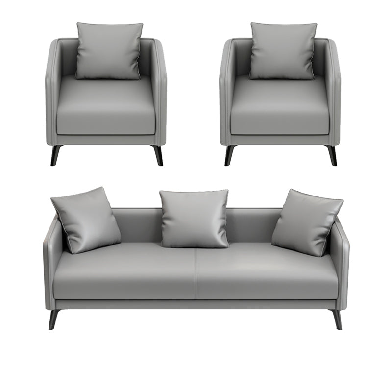 24.8" High Sofa Faux Leather/Genuine Leather Tuxedo Arm Sofa with Pillows