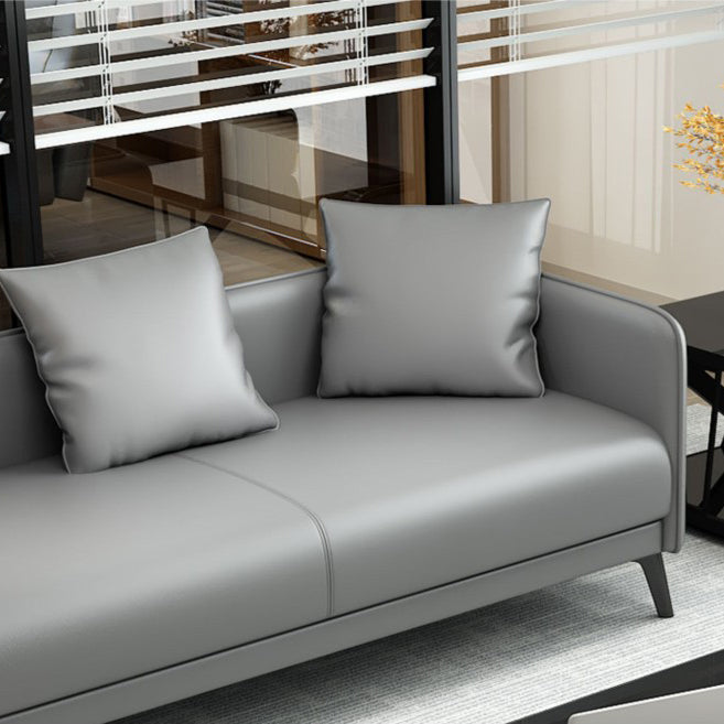 24.8" High Sofa Faux Leather/Genuine Leather Tuxedo Arm Sofa with Pillows