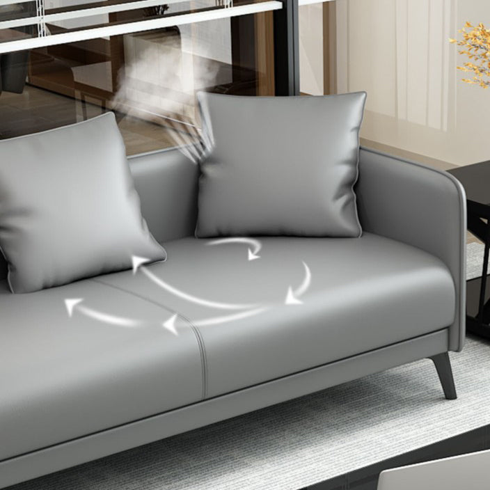 24.8" High Sofa Faux Leather/Genuine Leather Tuxedo Arm Sofa with Pillows