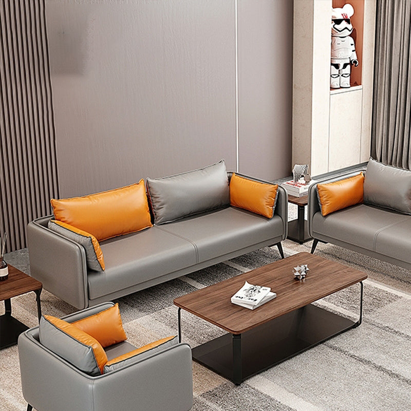 24.8" High Glam Sofa Faux Leather/Genuine Leather Tuxedo Arm Sofa with Pillows