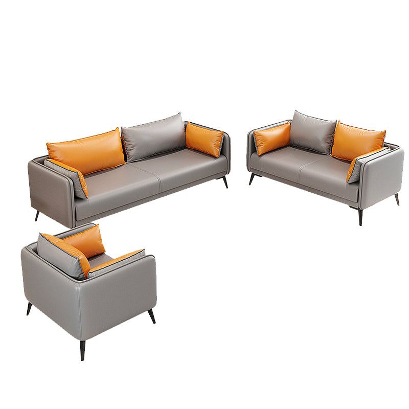 24.8" High Glam Sofa Faux Leather/Genuine Leather Tuxedo Arm Sofa with Pillows