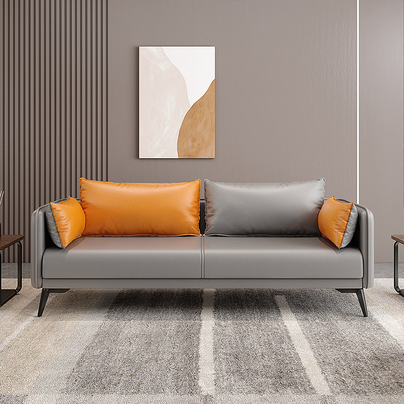 24.8" High Glam Sofa Faux Leather/Genuine Leather Tuxedo Arm Sofa with Pillows