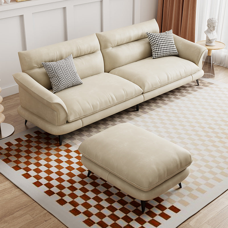 31.49" High Scandinavian Sofa Faux Leather/Linen Flared Arm Sofa