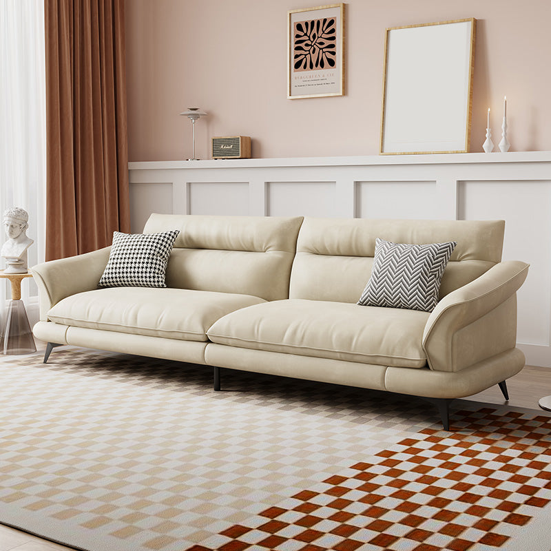 31.49" High Scandinavian Sofa Faux Leather/Linen Flared Arm Sofa