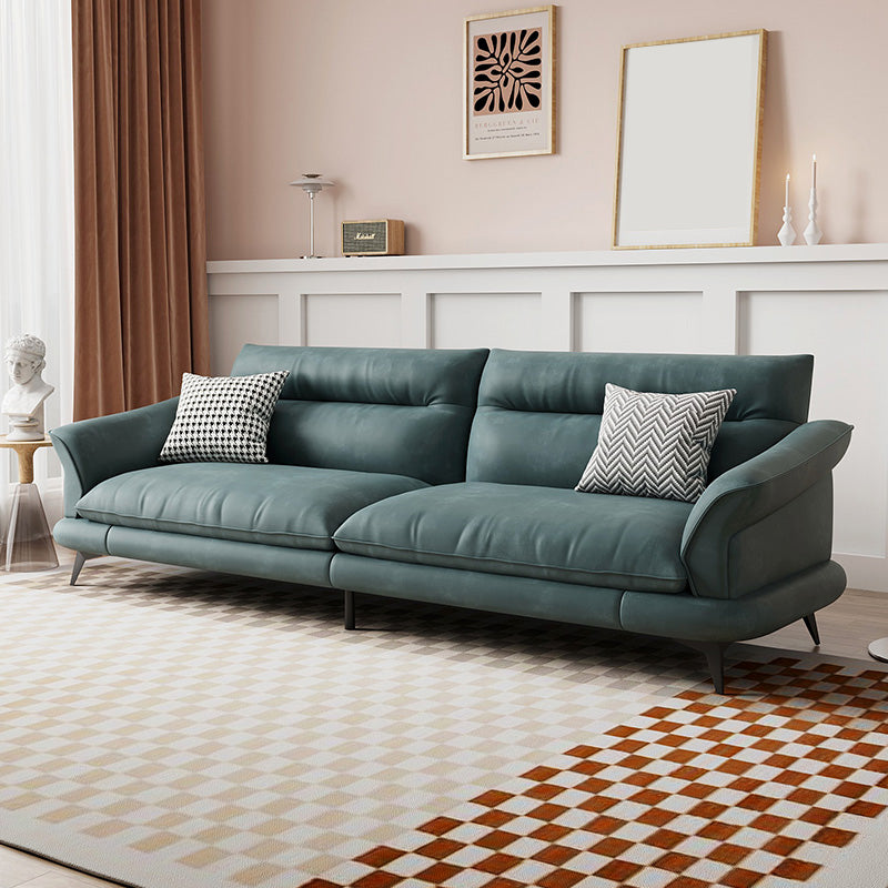 31.49" High Scandinavian Sofa Faux Leather/Linen Flared Arm Sofa