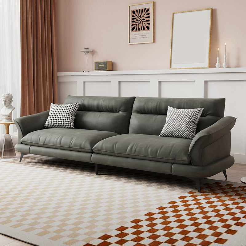 31.49" High Scandinavian Sofa Faux Leather/Linen Flared Arm Sofa