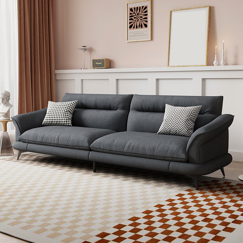 31.49" High Scandinavian Sofa Faux Leather/Linen Flared Arm Sofa