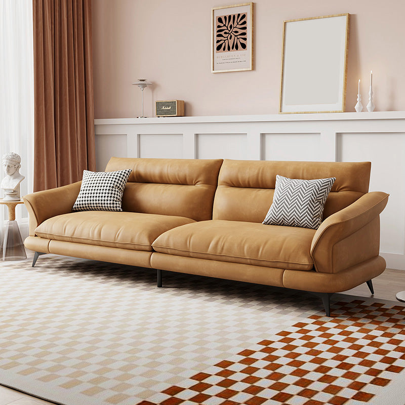 31.49" High Scandinavian Sofa Faux Leather/Linen Flared Arm Sofa