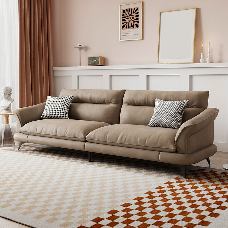 31.49" High Scandinavian Sofa Faux Leather/Linen Flared Arm Sofa