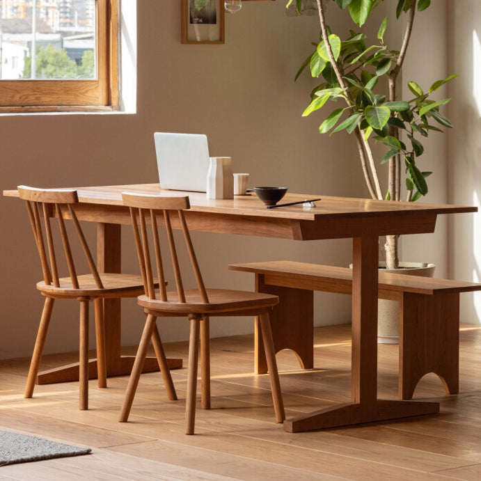 Modern Rectangle Wood Dining Table Cherry Wood Base for Dining Room