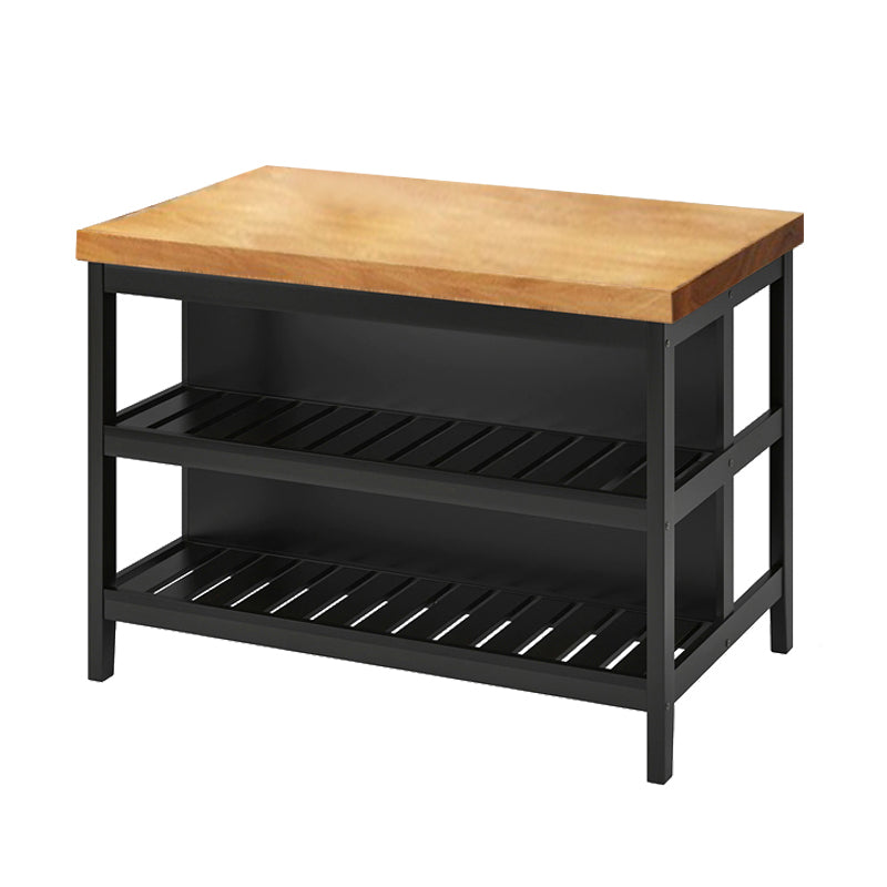 Industrial Kitchen Island Solid Wood Kitchen Island Table with Open Storage