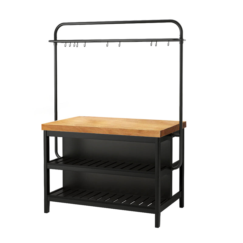 Industrial Kitchen Island Solid Wood Kitchen Island Table with Open Storage
