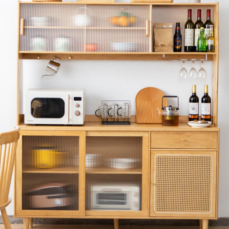 Contemporary Glass Doors Dining Hutch Bamboo Storage Cabinet for Dining Room