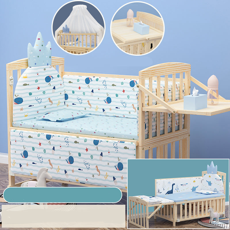 Wooden Light Brown Nursery Crib Country Arched Crib with Storage