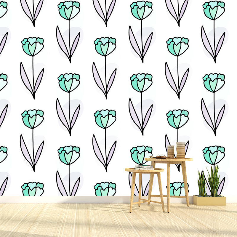 Illustration Plant Mural Stain Resistant Living Room Wall Mural