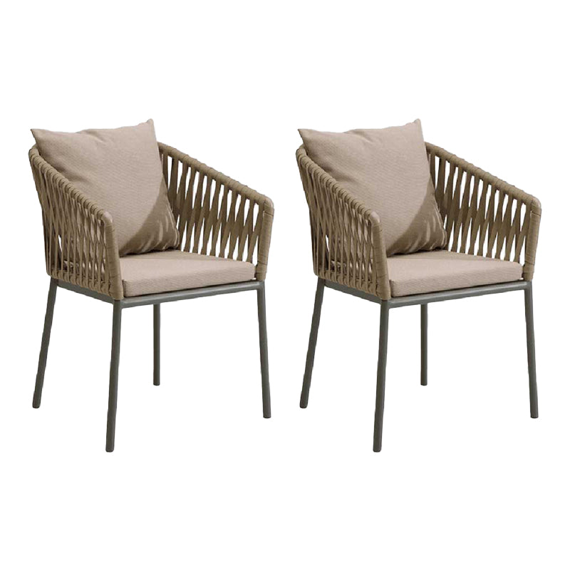 Tropical Patio Dining Side Chair Metal With Arm with Cushion Outdoor Bistro Chairs