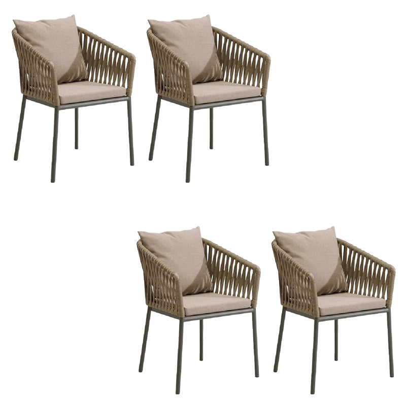 Tropical Patio Dining Side Chair Metal With Arm with Cushion Outdoor Bistro Chairs