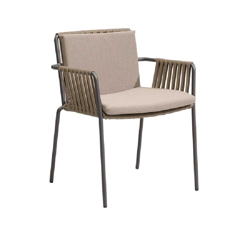 Tropical Patio Dining Side Chair Metal With Arm with Cushion Outdoor Bistro Chairs