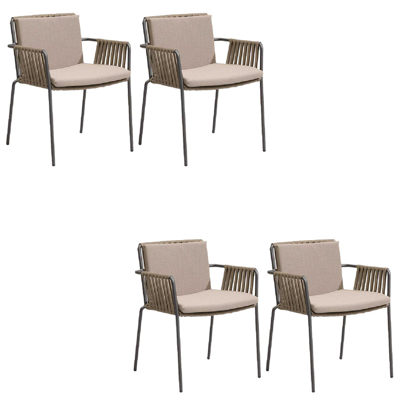 Tropical Patio Dining Side Chair Metal With Arm with Cushion Outdoor Bistro Chairs