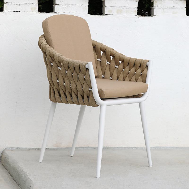 Tropical Patio Dining Side Chair Metal With Arm with Cushion Outdoor Bistro Chairs