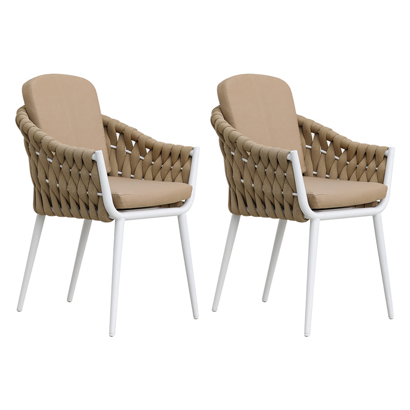 Tropical Patio Dining Side Chair Metal With Arm with Cushion Outdoor Bistro Chairs