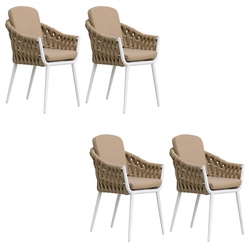 Tropical Patio Dining Side Chair Metal With Arm with Cushion Outdoor Bistro Chairs