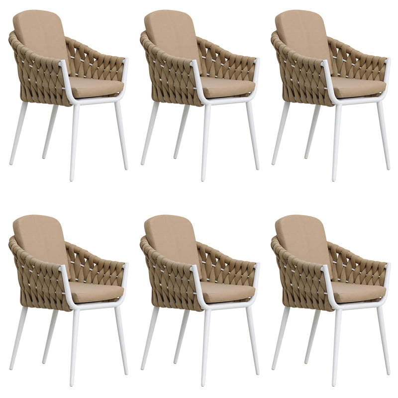 Tropical Patio Dining Side Chair Metal With Arm with Cushion Outdoor Bistro Chairs