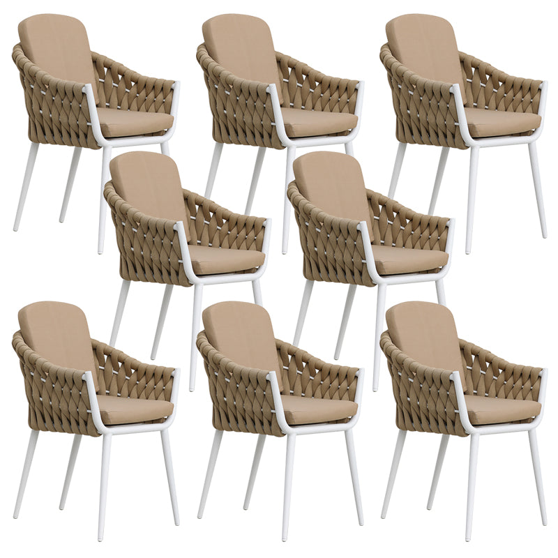 Tropical Patio Dining Side Chair Metal With Arm with Cushion Outdoor Bistro Chairs