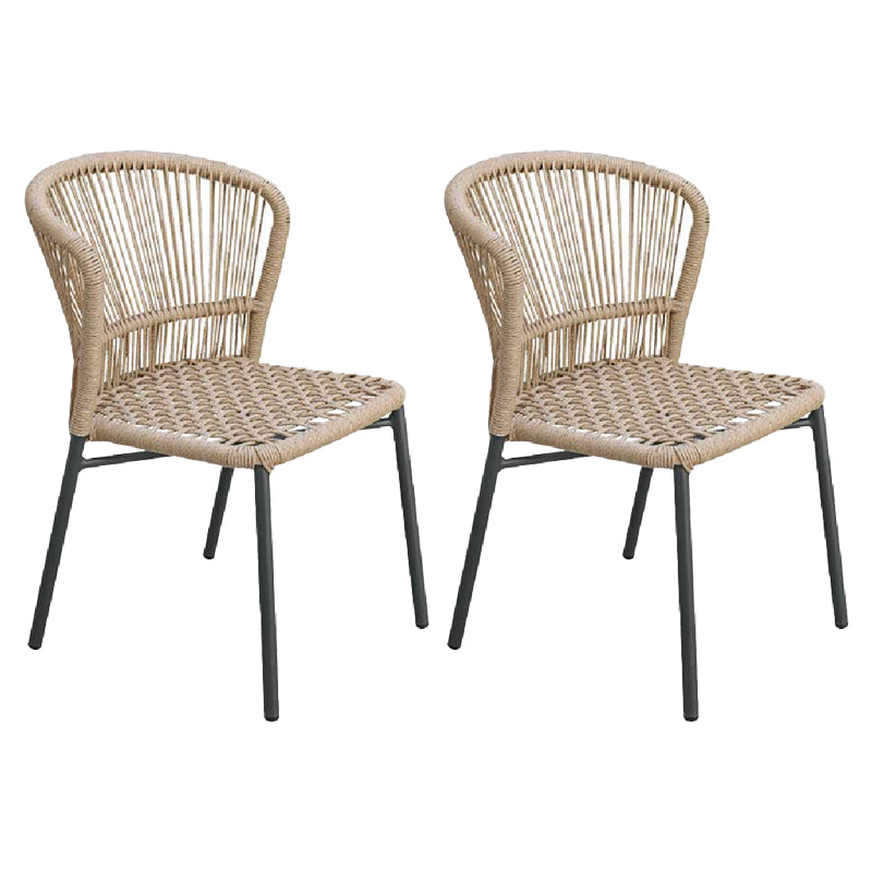 Tropical Patio Dining Side Chair Metal With Arm with Cushion Outdoor Bistro Chairs