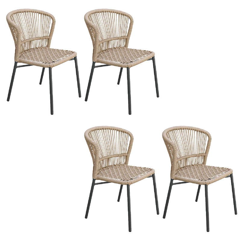 Tropical Patio Dining Side Chair Metal With Arm with Cushion Outdoor Bistro Chairs