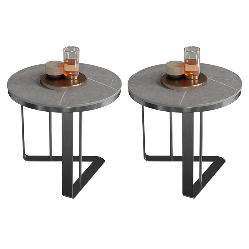Glam Metal C-shape Side Table Round Stone Top Sofa Side End Table