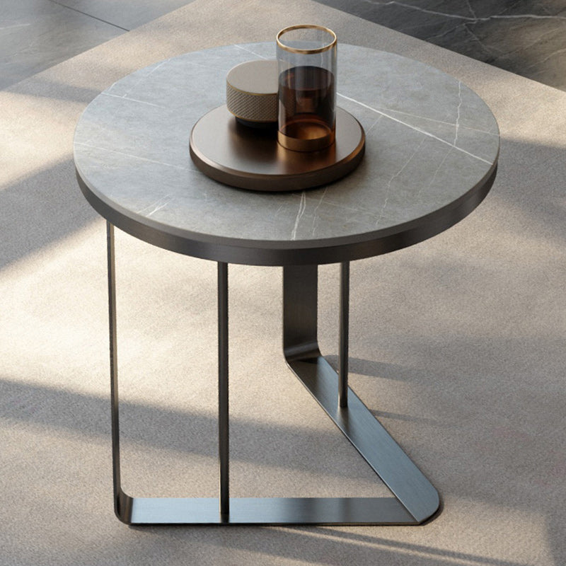 Glam Metal C-shape Side Table Round Stone Top Sofa Side End Table