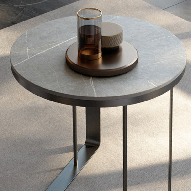 Glam Metal C-shape Side Table Round Stone Top Sofa Side End Table